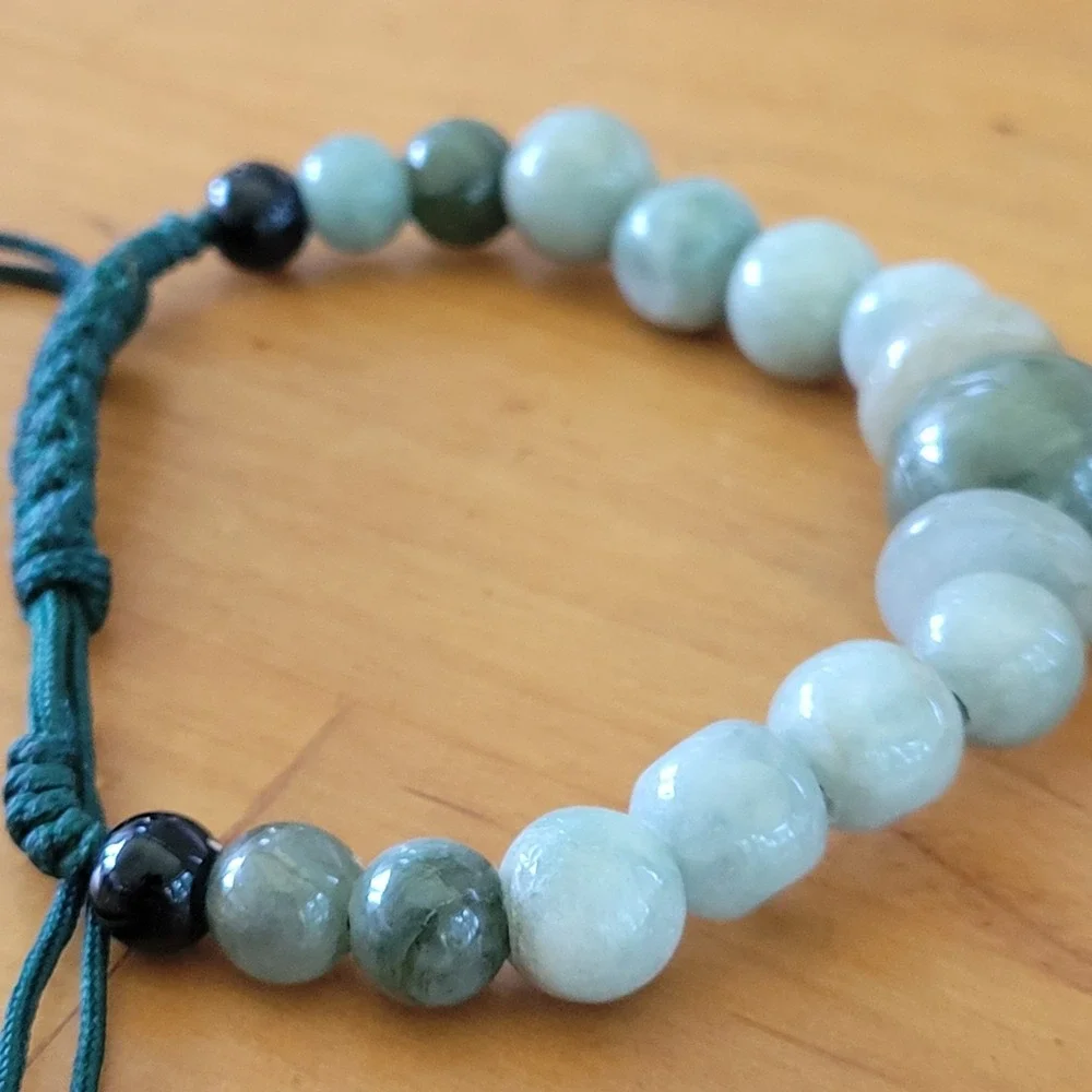 Jade Mixed Gemstone Adjustable Bracelet Pair Rose Quartz Agate Onyx